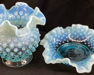 (2) FENTON HOBNAIL RUFFLED EDGE 4.5’’ VASE & BOWL