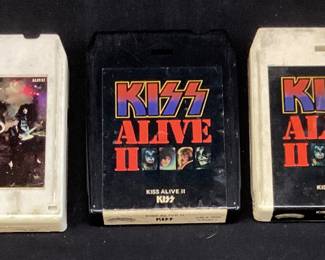 (5) 1970s KISS 8 TRACK TAPES, DRESSED TO KILL, ALIVE 1, ALIVE 2 & DESTROYER, ALIVE 2 VOLUMN 1 the tape is inside the case snapped from rewinding, if your familiar with 8 tracks.