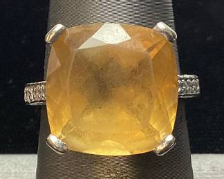 14KT GOLD CITRINE & DIAMOND RING,