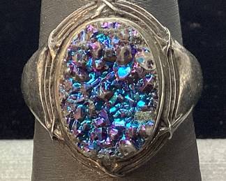 STERLING SILVER DRUZY RING, SIZE 7.25