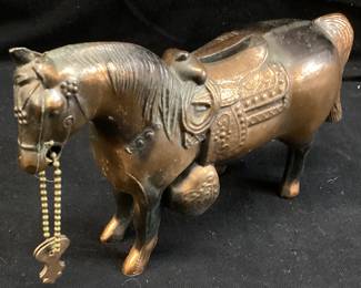1950s METAL HORSE COIN BANK w 2 KEYS