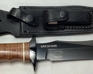 SOG SUPER BOWIE KNIFE w BLACK LEATHER SHEATH 