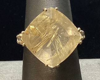10KT YELLOW GOLD RUTILATED QUARTZ &