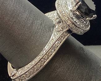 14KT WHITE GOLD DIAMOND & BLACK DIAMOND RING, SIZE 7.25, 2.40cts BLACK DIAMOND, 1.18cts ADJACENT DIAMONDS, 8.36g TOTAL WEIGHT, IAS APPRAISAL $4,100.00