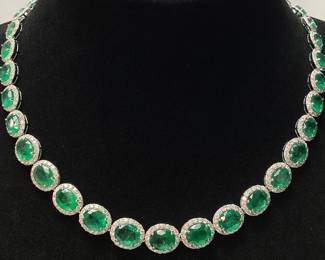 PLATINUM EMERALD & DIAMOND NECKLACE, 17’’ L, 41.26cts EMERALDS, 11.67cts DIAMONDS, 49.6g TOTAL WEIGHT, AIGL APPRAISAL $120,300.00