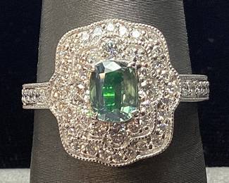 PLATINUM ALEXANDRITE & DIAMOND RING, SIZE 7.25, 0.65cts ALEXANDRITE, 0.67cts DIAMONDS, 6.9g TOTAL WEIGHT, G.I.A. CERTIFIED NATURAL CHRYSOBERYL ALEXANDRITE, AIGL APPRAISAL $16,376.00