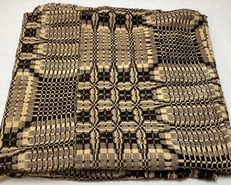 19th CENTURY NC HAND SPUN OVERSHOT COVERLET, BLACK WOOL ON COTTON FIELD
SOME WEAR & FADING,
