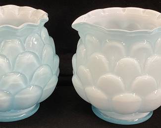1960s FENTON JACQUELINE BLUE OPALESCENT SUGAR & CREAMER