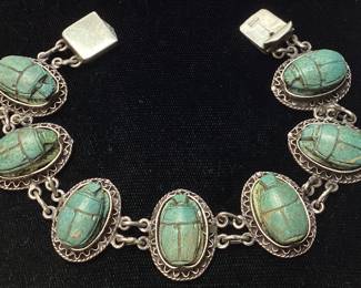 STERLING SILVER EGYPTIAN SCARAB CARVED