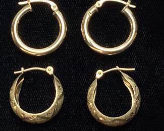 MIXED YELLOW GOLD HOOP EARRINGS, 