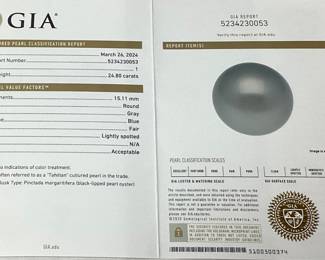 PLATINUM TAHITIAN PEARL & DIAMOND RING, SIZE 7.5, 1.09cts DIAMONDS, 17.4g TOTAL WEIGHT, G.I.A. CERTIFIED TAHITIAN PEARL, GGA APPRAISAL $22,840.00