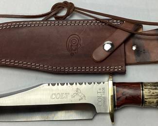 COLT CT326 BOWIE KNIFE w BROWN LEATHER SHEATH 