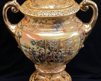 MODERN 2 HANDLED URN, GEISHA GIRL MOTIF, 17’’ MARKED SATSUMA