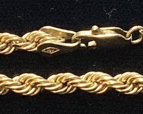 10KT YELLOW GOLD ROPE CHAIN BRACELET, 1.