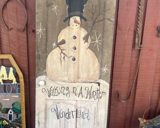 Old door with snowman. $300