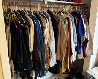 Men’s clothes, shoes and boots.  New baseball hats