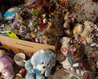 Box full of TY beanie babies and McDonalds toys.  Many in original packaging 