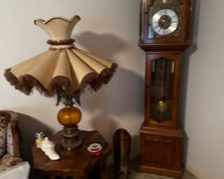 Vintage Eagle and orange glass globe lamp pair