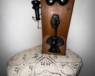 Complete Vintage wooden wall phone