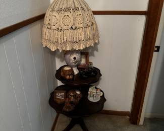 Vintage Two tier table and lace lamp