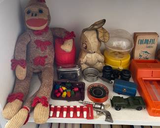 Vintage Sock Monkey and Toys