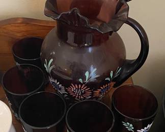 Art Glass Pitcher and Glass Set