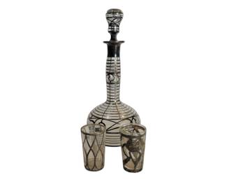 Art Nouveau Silver Overlay Bottle & Glasses