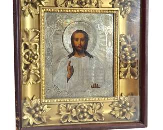 19th Cen Polish Black Madonna Icon
19th Cen Russian Silver Oklad Christ Icon
1898 Russian Icon Saint Nicholas