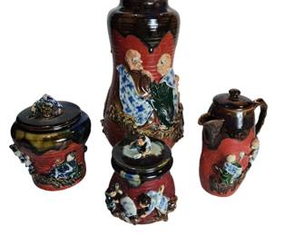 c1900 Sumida Gawa Japanese Pottery Set