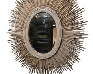 52"Vintage Sunburst Mirror Crackled Painted Wood