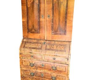 18th Cen Burl Walnut Baroque Secretary Cabinet 