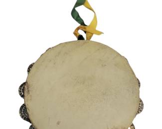 c1900 Calfskin Metal Tacked 12 Jingle Tamborine
