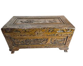 Chinese Carved Wood Trunk Chest