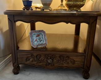 One of a pair of  French Country Oak End Tables by Thomasville