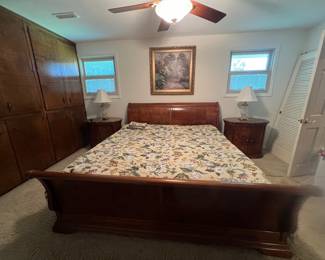 Thomasville Elysee pair of Bedside Chests with Marble Tops and King Sleigh Bed(mattress not included