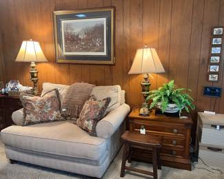 Loveseat? Chest, Brass Lamps