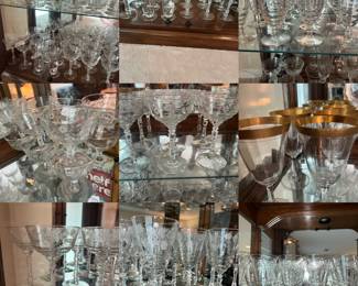 HUGE collection of vintage crystal wine glasses, water goblets  and champagne Coupes.   They are $y5 per stem.  For example a set of 8 is $40.  