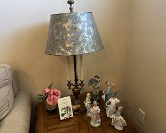 LLadro collection, one of a pair of Stiffel lamps with foil shade