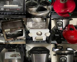 Toaster oven, triple crock pot, fajita maker, sandwich maker, electric pasta maker, express cooler, Cuisinart heart waffle maker, fryer, pressure cooker