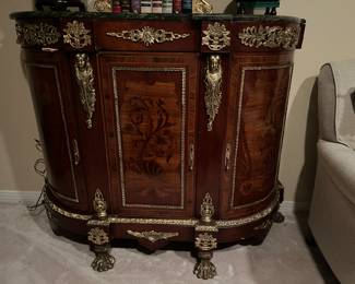 Antique French Demilune Cabinet with Green Marble and Ormolu