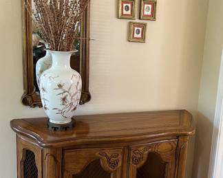 Thomasville French Country  Oak Credenza, Mirror, Vase