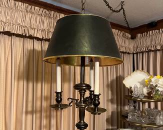  Vintage Brass Hanging Swag Lamp with black foiled shade