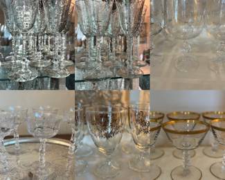 HUGE collection of vintage crystal wine glasses, water goblets  and champagne Coupes.   They are $y5 per stem.  For example a set of 8 is $40.  