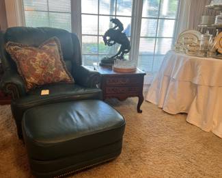 Green Leather club chair and ottoman
"Rattlesnake" Bronze by Remington