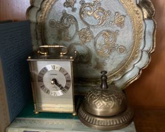 Florentine tray, bell, clock