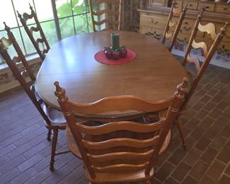 Farmhouse Style Dining Table with 2 Leaves and 6 High Back Chairs 