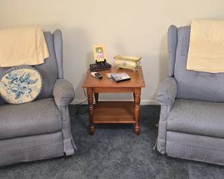 Pair of Blue Recliners- Side Table