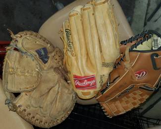 Leather Baseball MItts - One is a Catchers Mitt
