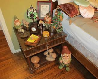 Vintage Trolls, a cute stained glass lamp, and an Ethan Allan end table.