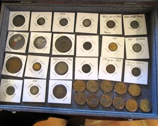 Great collection of costume jewelry, knives, collectibles coins, paper money, handmade smoking pipes, antique watches, Apple products, Obsidian stones, 1886 coin bag, 1920s RARE condiment set and more.